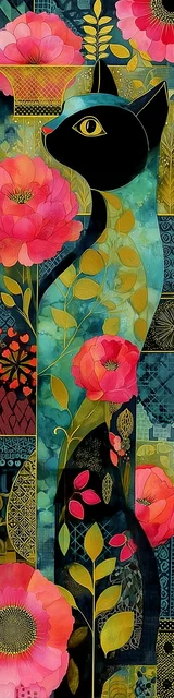 Cat bookmarks featuring a tall black cat green and black